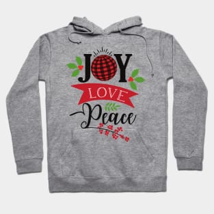 Joy Love Peace, Christmas, Xmas, Mistletoe, Leaves Hoodie